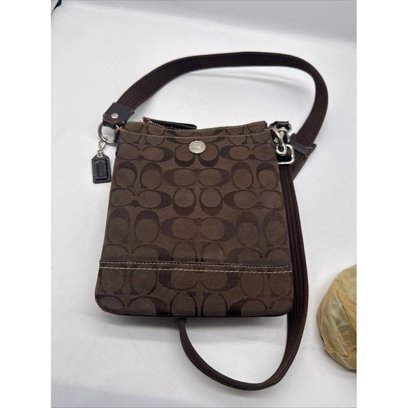 COACH Brown Fabric Coach Logo Print Mini Crossbody Shoulder Bag - Picture 10 of 10